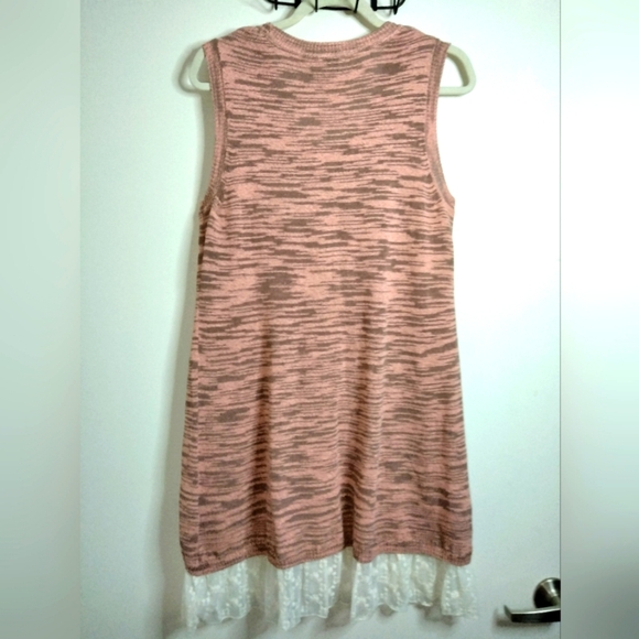 LOGO by Lori Goldstein (Size M) Pink Knit & Lace Trim Sweater Vest Tunic - Picture 6 of 9